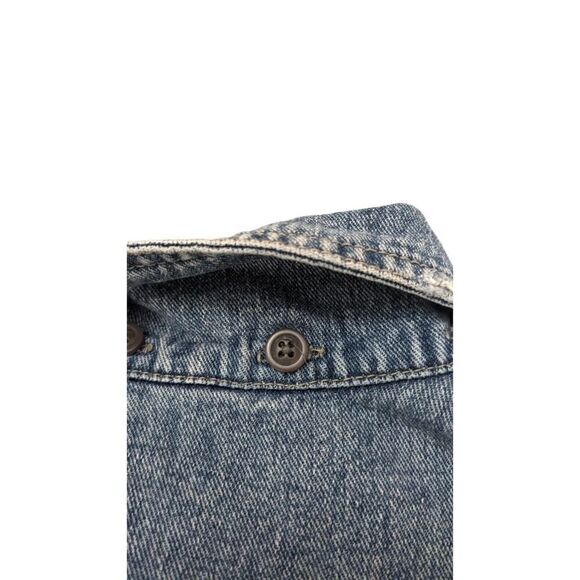 Free People Distressed Denim Jean Jacket Knit Sleeves Removable Hood Small - Picture 7 of 10